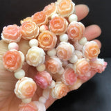 Natural Shell Stone Rose Flower Bead Bracelet Crystal Healing Fengshui Stone Fashion Gemstone Women Jewelry Gift 1pcs 13MM