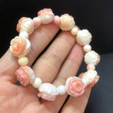 Natural Shell Stone Rose Flower Bead Bracelet Crystal Healing Fengshui Stone Fashion Gemstone Women Jewelry Gift 1pcs 13MM