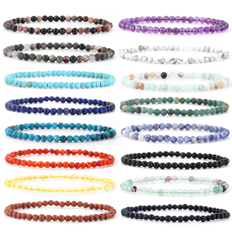Natural Stone 4mm Beads Bracelet For Women Men Amethysts Crystal Quartzs  Jades Jewelry Agates Elastic Bangle Bracelets