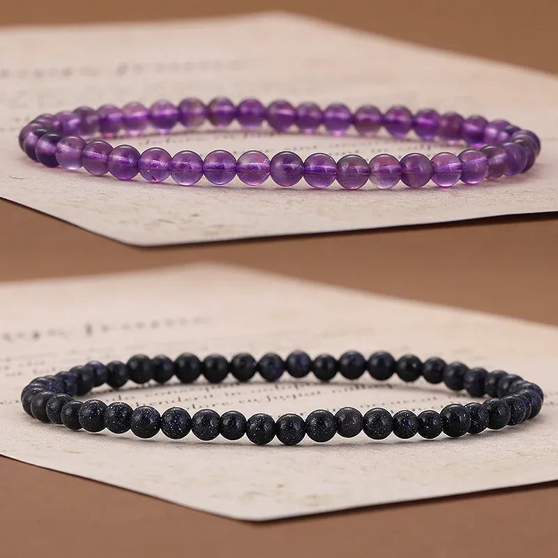 Natural Stone 4mm Beads Bracelet For Women Men Amethysts Crystal Quartzs  Jades Jewelry Agates Elastic Bangle Bracelets
