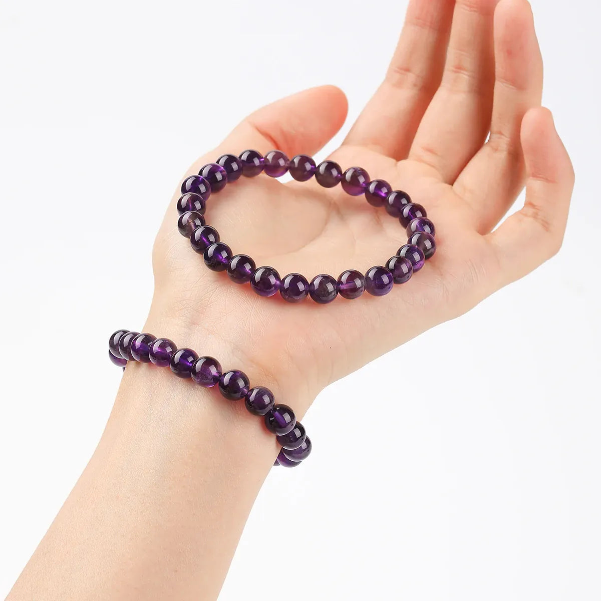 Natural Stone 7mm Amethyst Elastic Bead Bracelet Healing Crystal Jewelry for Women Yoga Gift Wisdom Serenity Spirituality