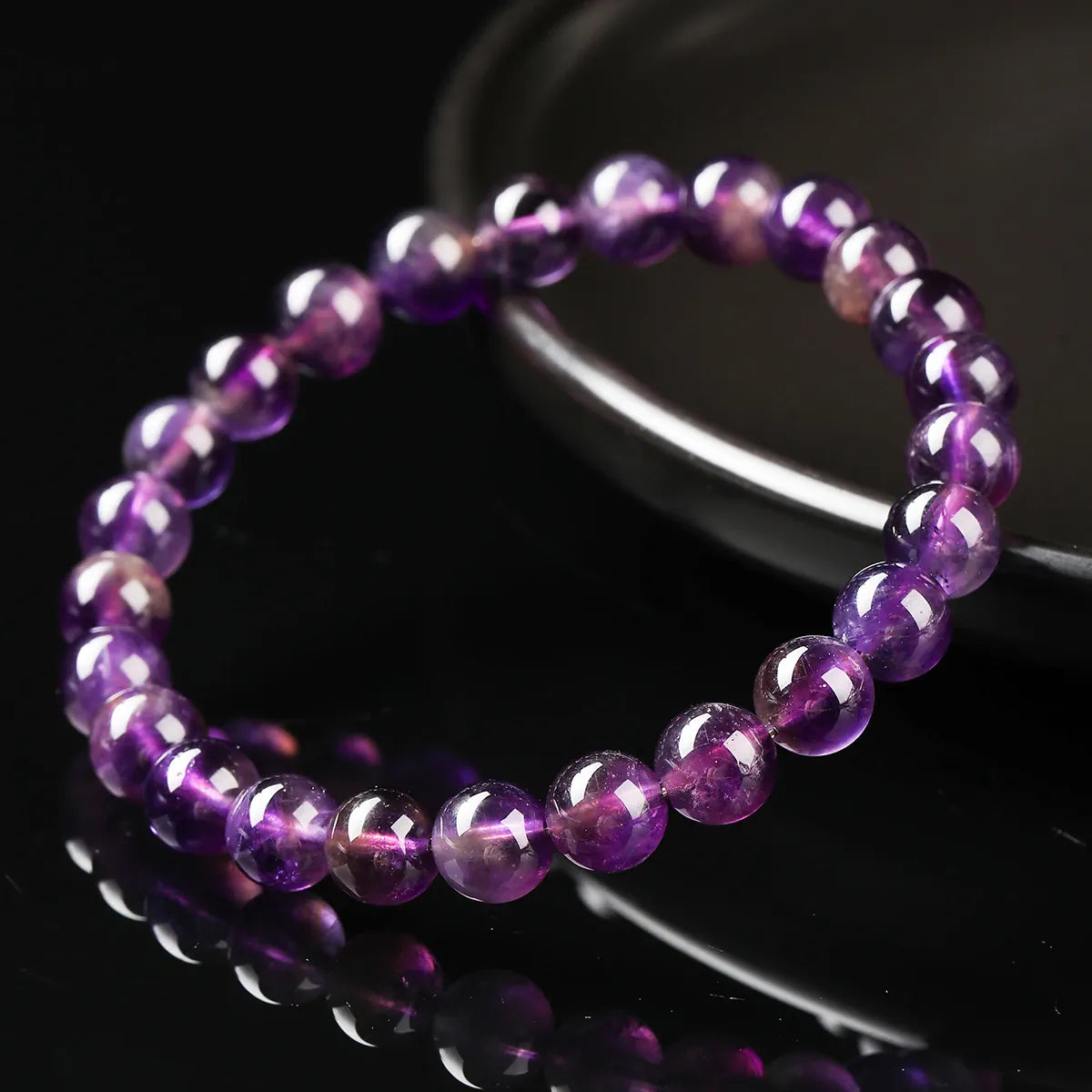 Natural Stone 7mm Amethyst Elastic Bead Bracelet Healing Crystal Jewelry for Women Yoga Gift Wisdom Serenity Spirituality