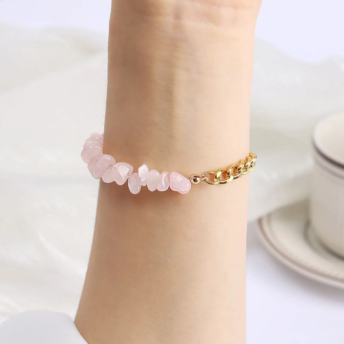 Natural stone and metal spliced AB chain bracelet Natural stone crystal stainless steel bracelet Beads Chain Bracelet jewelry