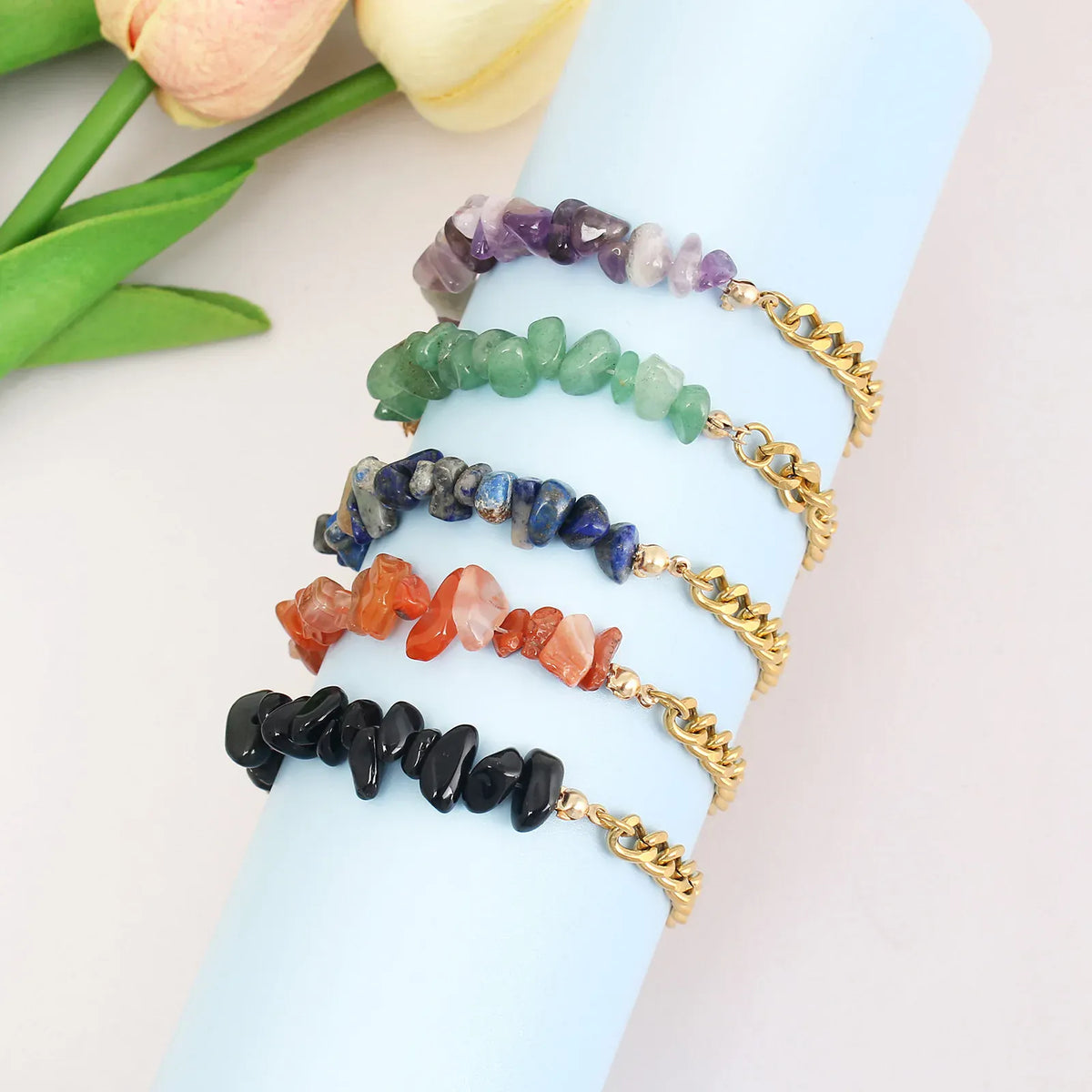Natural stone and metal spliced AB chain bracelet Natural stone crystal stainless steel bracelet Beads Chain Bracelet jewelry