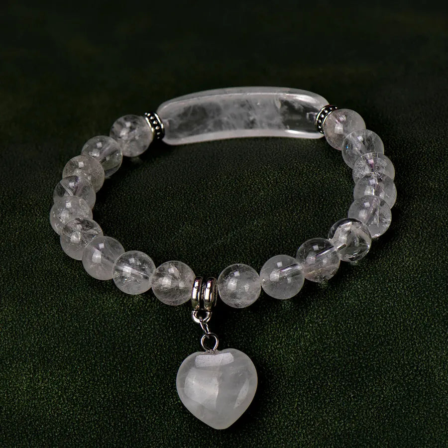 Natural Stone Crystal Bracelets Strand  Heart Italian Charm Beaded Matching Love Moonstone  Jade Summer For Women Jewelry Gift