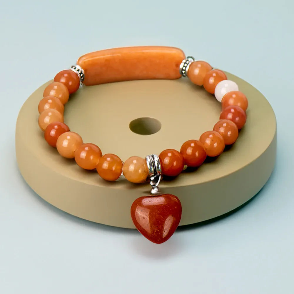 Natural Stone Crystal Bracelets Strand  Heart Italian Charm Beaded Matching Love Moonstone  Jade Summer For Women Jewelry Gift