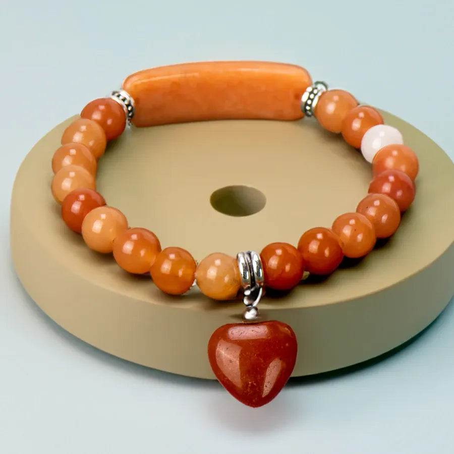 Natural Stone Crystal Bracelets Strand  Heart Italian Charm Beaded Matching Love Moonstone  Jade Summer For Women Jewelry Gift