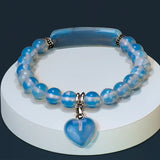 Natural Stone Crystal Bracelets Strand  Heart Italian Charm Beaded Matching Love Moonstone  Jade Summer For Women Jewelry Gift