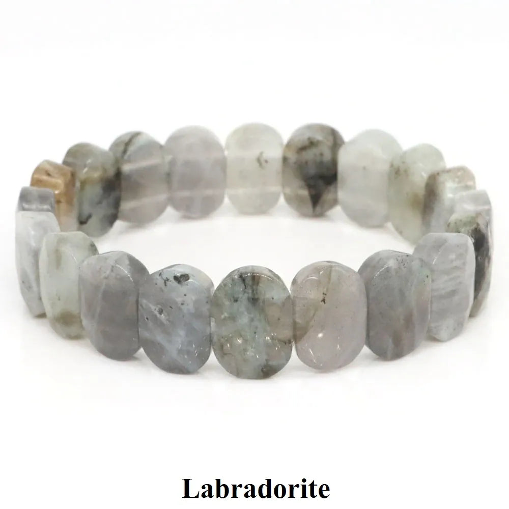 Natural Stone Square Beads Strand Bracelets Amethyst Rose Quartz Healing Crystal Rectangle Bangle Women Gemstone Jewelry Gifts