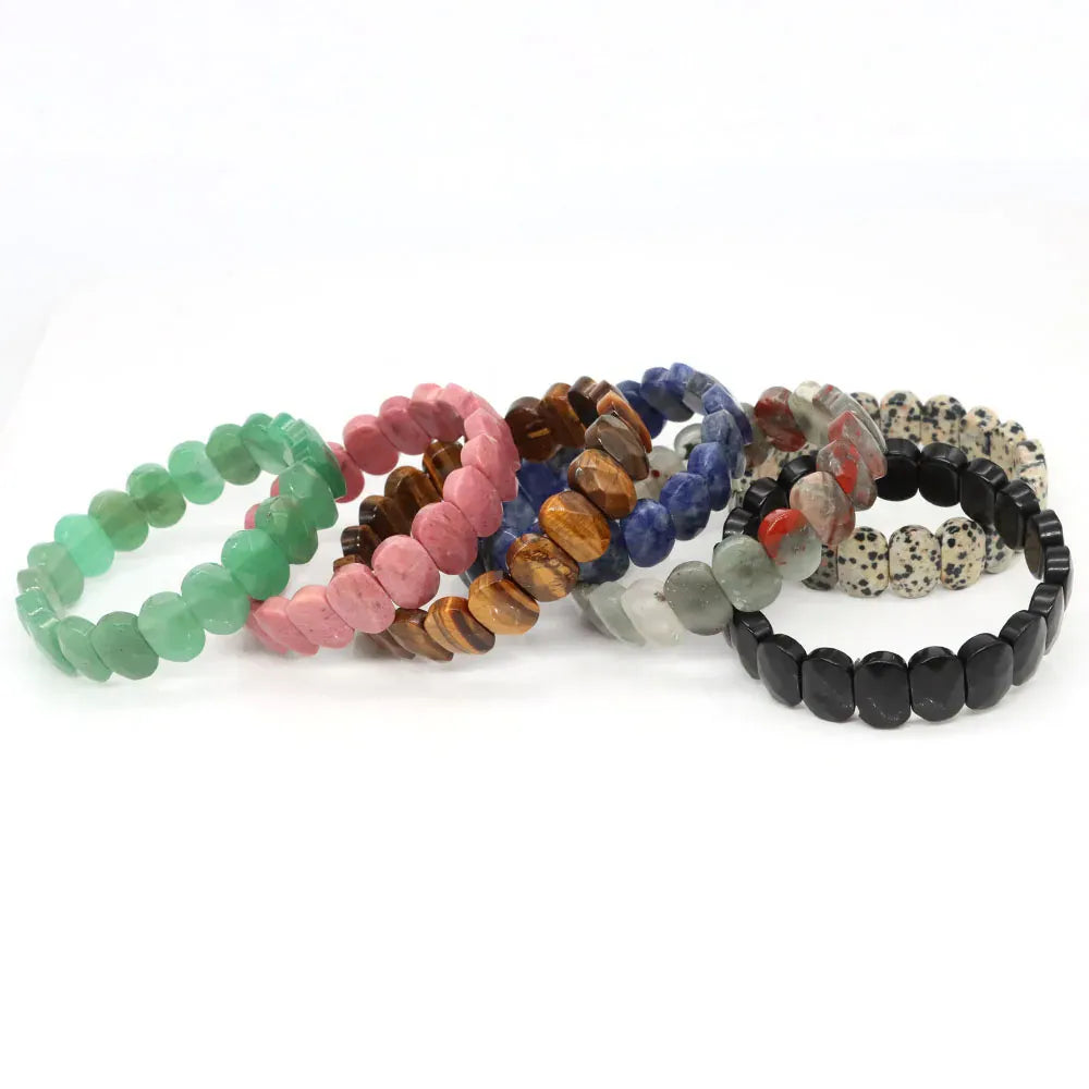 Natural Stone Square Beads Strand Bracelets Amethyst Rose Quartz Healing Crystal Rectangle Bangle Women Gemstone Jewelry Gifts