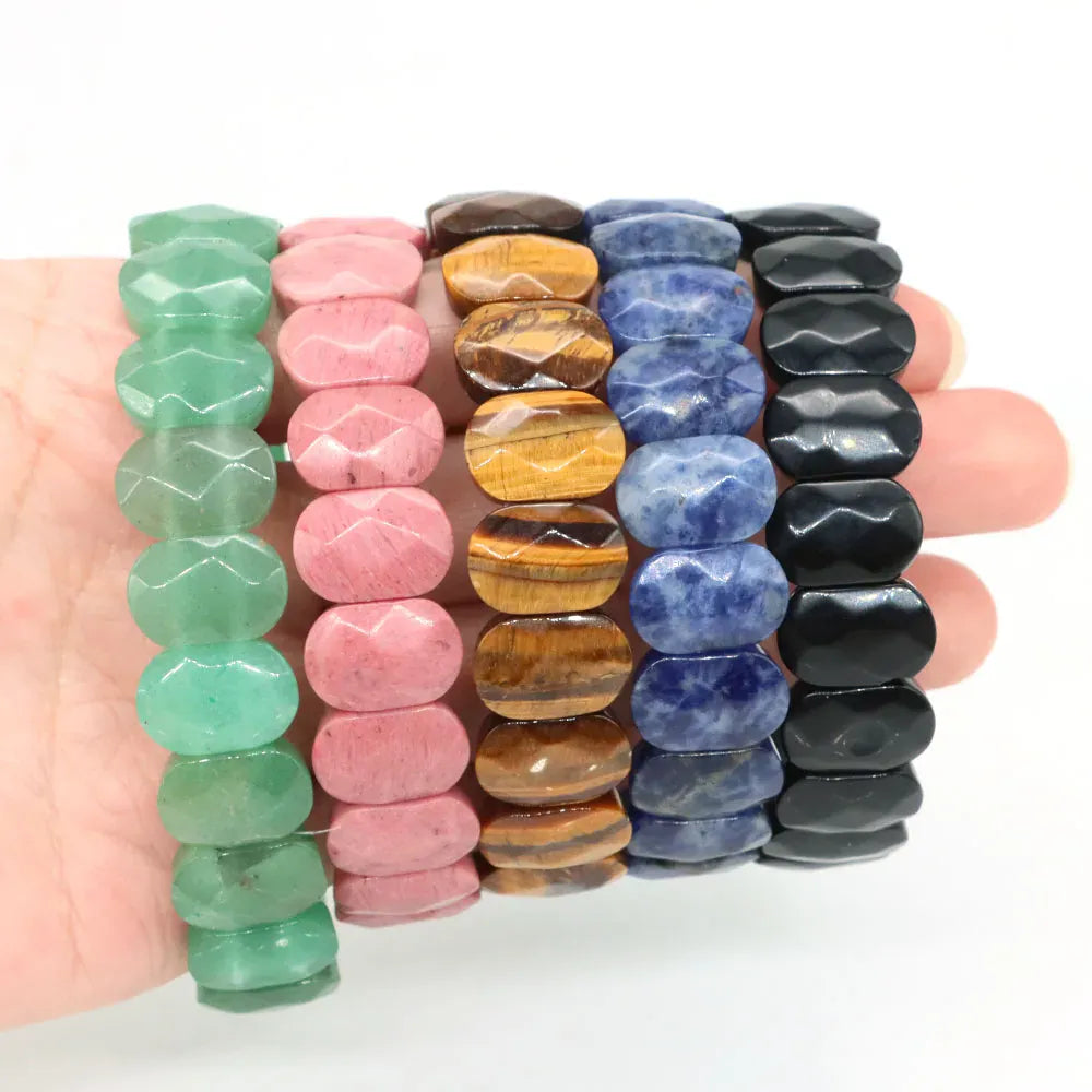 Natural Stone Square Beads Strand Bracelets Amethyst Rose Quartz Healing Crystal Rectangle Bangle Women Gemstone Jewelry Gifts