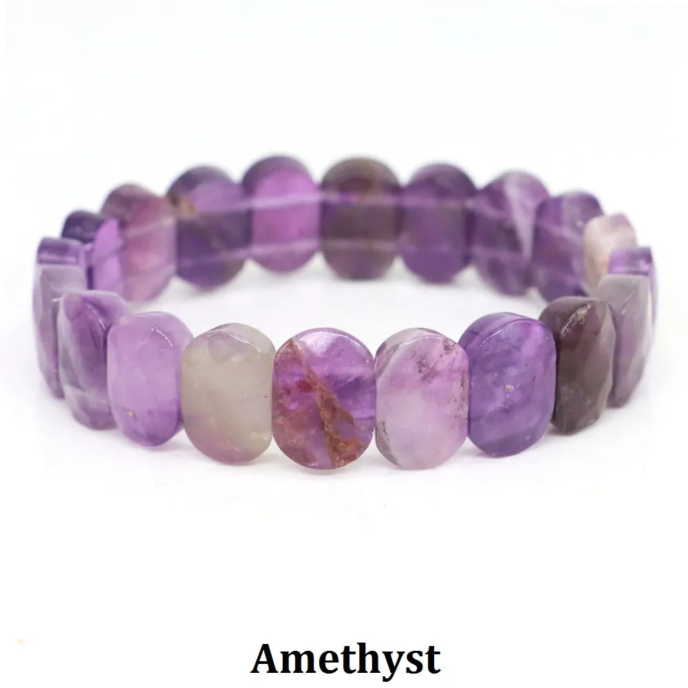 Natural Stone Square Beads Strand Bracelets Amethyst Rose Quartz Healing Crystal Rectangle Bangle Women Gemstone Jewelry Gifts