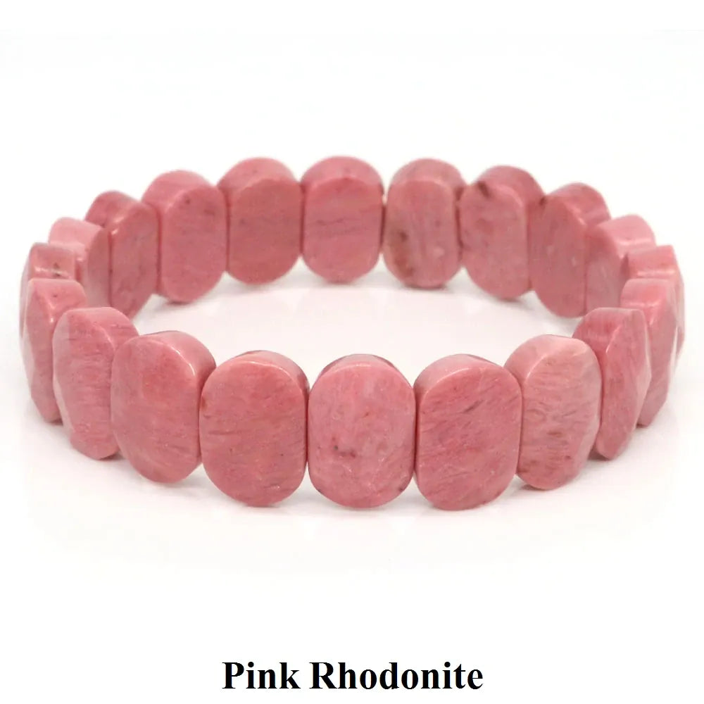 Natural Stone Square Beads Strand Bracelets Amethyst Rose Quartz Healing Crystal Rectangle Bangle Women Gemstone Jewelry Gifts