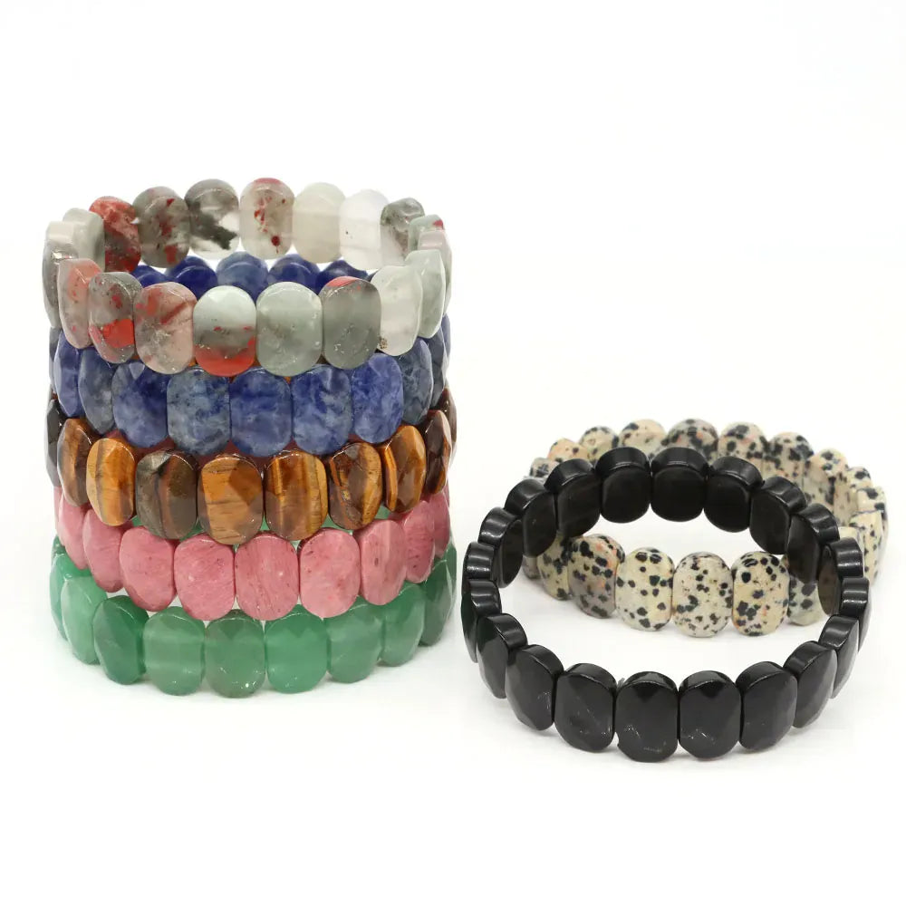Natural Stone Square Beads Strand Bracelets Amethyst Rose Quartz Healing Crystal Rectangle Bangle Women Gemstone Jewelry Gifts