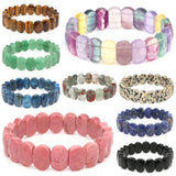 Natural Stone Square Beads Strand Bracelets Amethyst Rose Quartz Healing Crystal Rectangle Bangle Women Gemstone Jewelry Gifts
