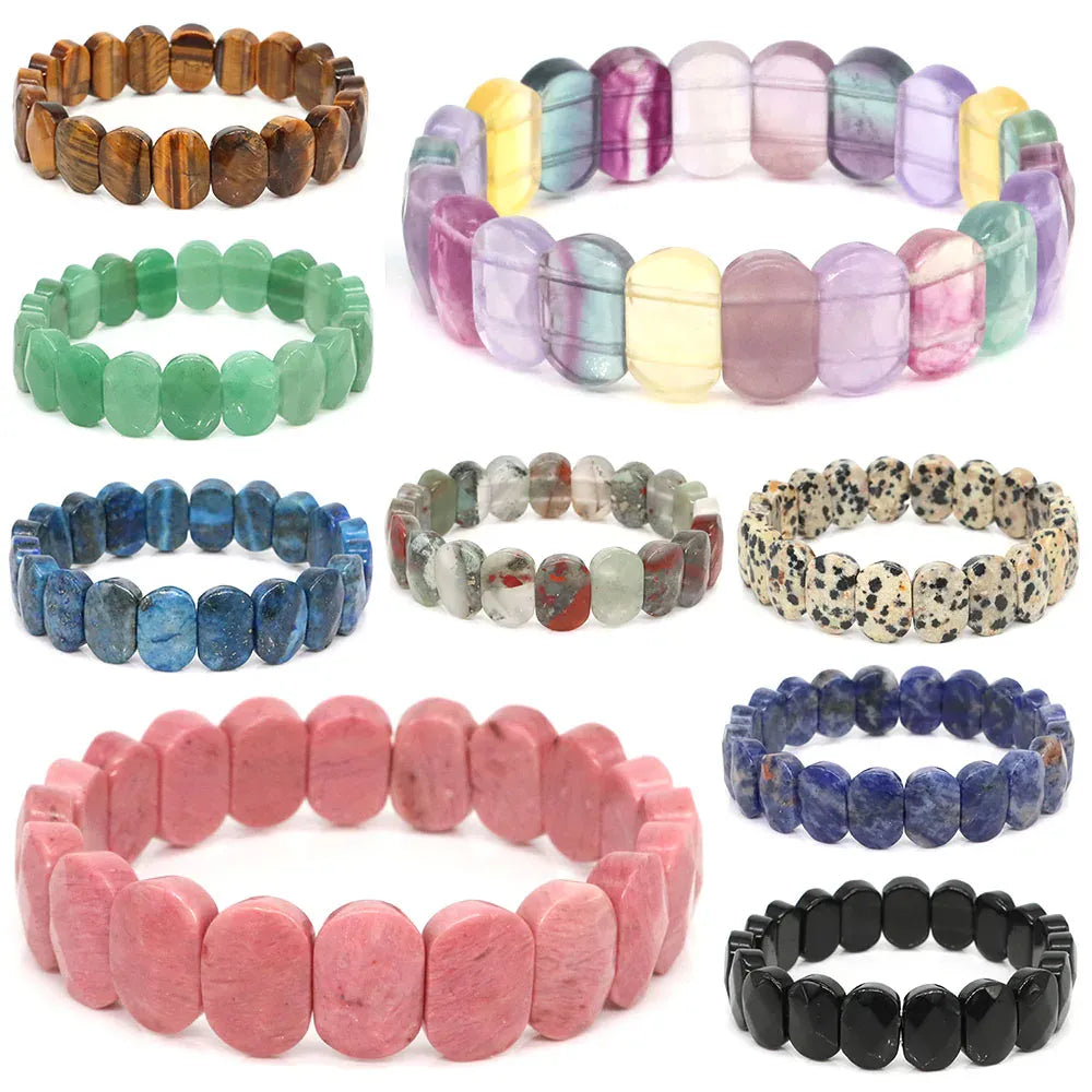 Natural Stone Square Beads Strand Bracelets Amethyst Rose Quartz Healing Crystal Rectangle Bangle Women Gemstone Jewelry Gifts