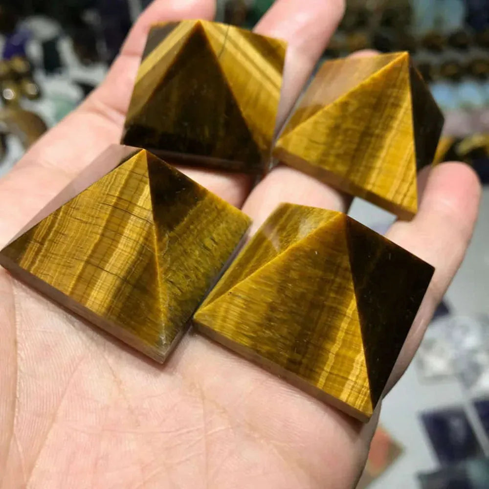 Natural Tiger'S Eye Jasper Crystal Pyramid with Golden-Brown Striations, Spiritual Stone for Home Decor, Reiki, Chakra Balancing