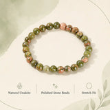 Natural Unakite Stone Bead Bracelet, Gemstone Stretch Jewelry for Women and Men