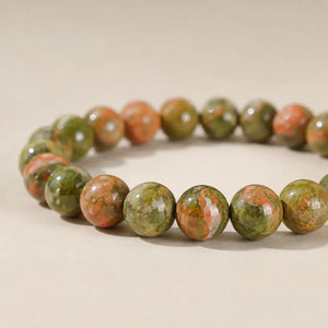 Natural Unakite Stone Bead Bracelet, Gemstone Stretch Jewelry for Women and Men