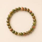 Natural Unakite Stone Bead Bracelet, Gemstone Stretch Jewelry for Women and Men
