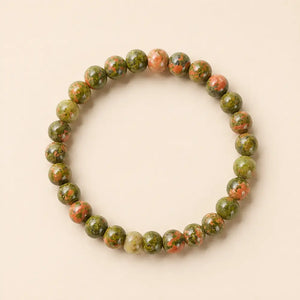 Natural Unakite Stone Bead Bracelet, Gemstone Stretch Jewelry for Women and Men