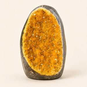 Natural Yellow Quartz Crystal Geode Cluster, Electroplated Mineral Specimen with Natural Inclusions