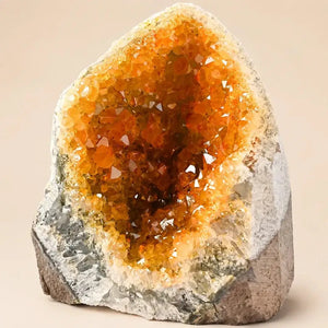 Natural Yellow Quartz Crystal Geode Cluster, Electroplated Mineral Specimen with Natural Inclusions