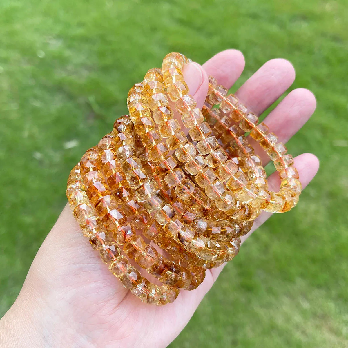 Natural Yellow Tower Crystal Faceted Wheel Bead Bracelet Citrine Quartz Jewelry for Women Men Handmade Boho Fashion Accessories