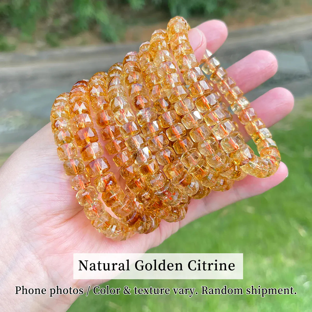 Natural Yellow Tower Crystal Faceted Wheel Bead Bracelet Citrine Quartz Jewelry for Women Men Handmade Boho Fashion Accessories