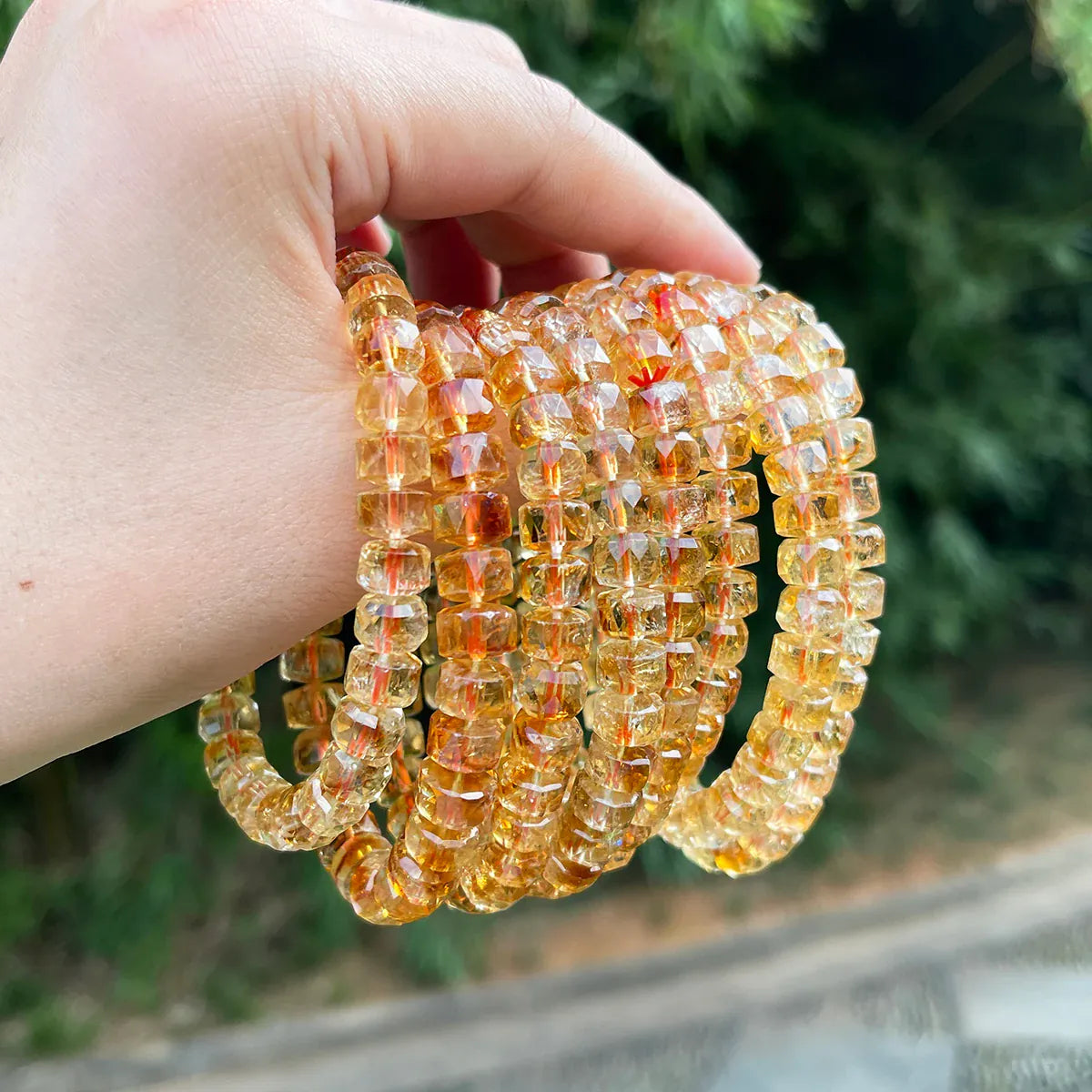 Natural Yellow Tower Crystal Faceted Wheel Bead Bracelet Citrine Quartz Jewelry for Women Men Handmade Boho Fashion Accessories