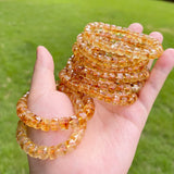 Natural Yellow Tower Crystal Faceted Wheel Bead Bracelet Citrine Quartz Jewelry for Women Men Handmade Boho Fashion Accessories