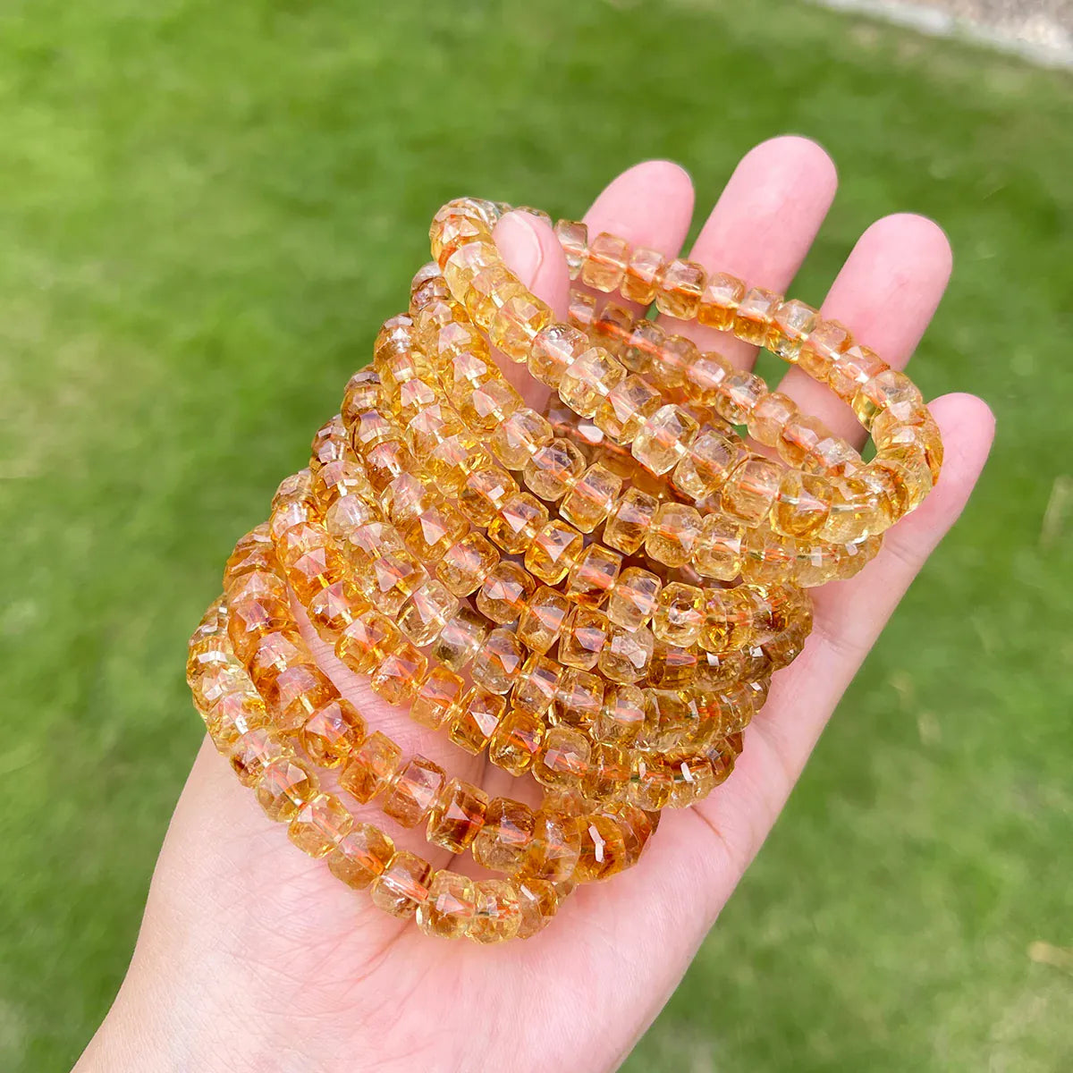 Natural Yellow Tower Crystal Faceted Wheel Bead Bracelet Citrine Quartz Jewelry for Women Men Handmade Boho Fashion Accessories
