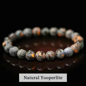 Natural Yooperlite Stone Bracelet, Fluorescent Gemstone Stretch Bead Bracelet for Women and Men