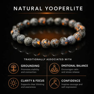 Natural Yooperlite Stone Bracelet, Fluorescent Gemstone Stretch Bead Bracelet for Women and Men