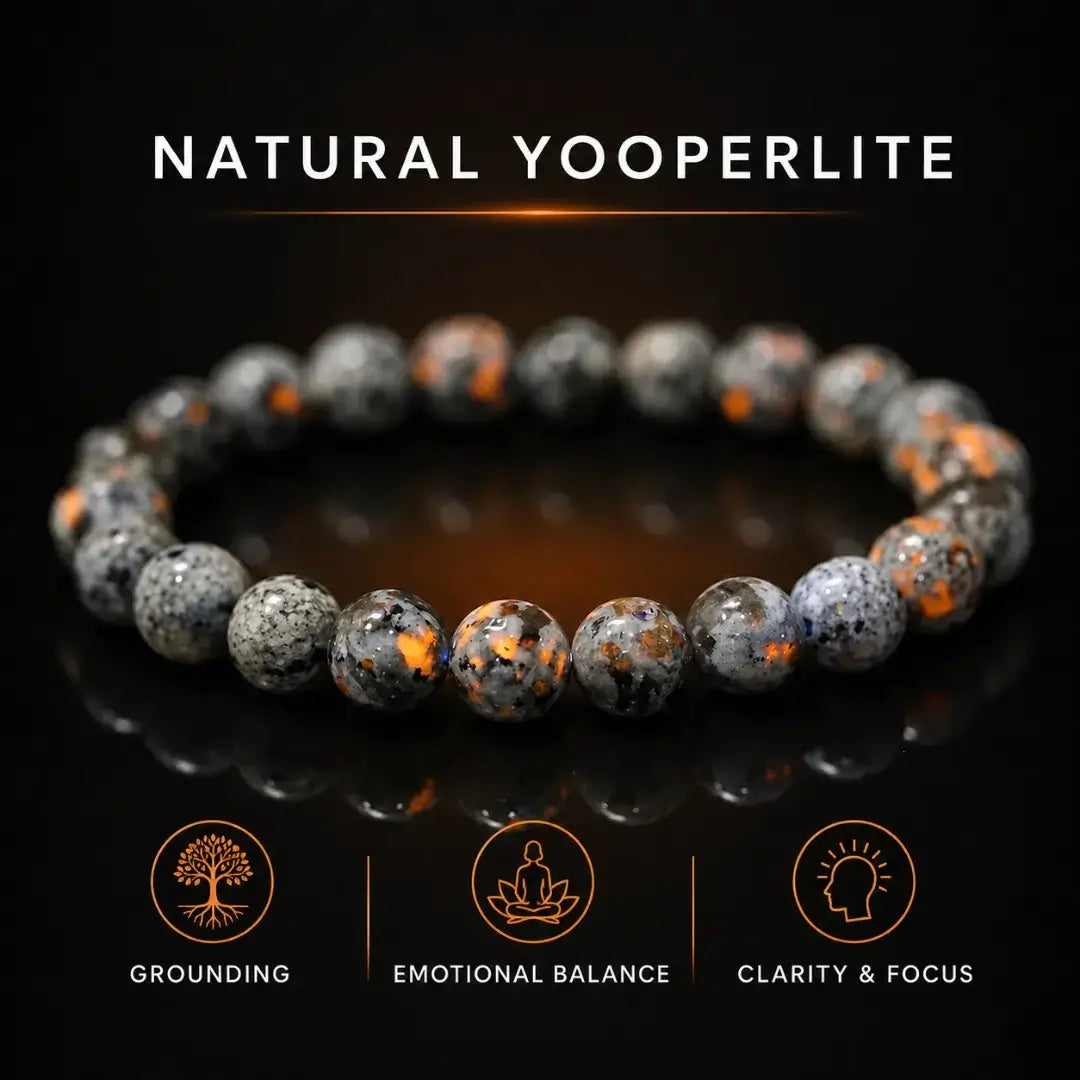 Natural Yooperlite Stone Bracelet, Fluorescent Gemstone Stretch Bead Bracelet for Women and Men