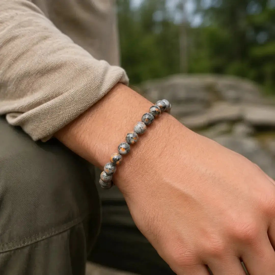 Natural Yooperlite Stone Bracelet, Fluorescent Gemstone Stretch Bead Bracelet for Women and Men