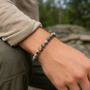 Natural Yooperlite Stone Bracelet, Fluorescent Gemstone Stretch Bead Bracelet for Women and Men