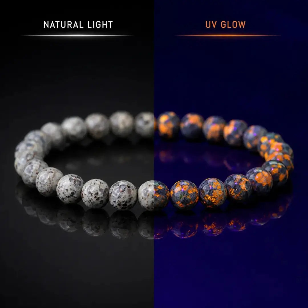 Natural Yooperlite Stone Bracelet, Fluorescent Gemstone Stretch Bead Bracelet for Women and Men