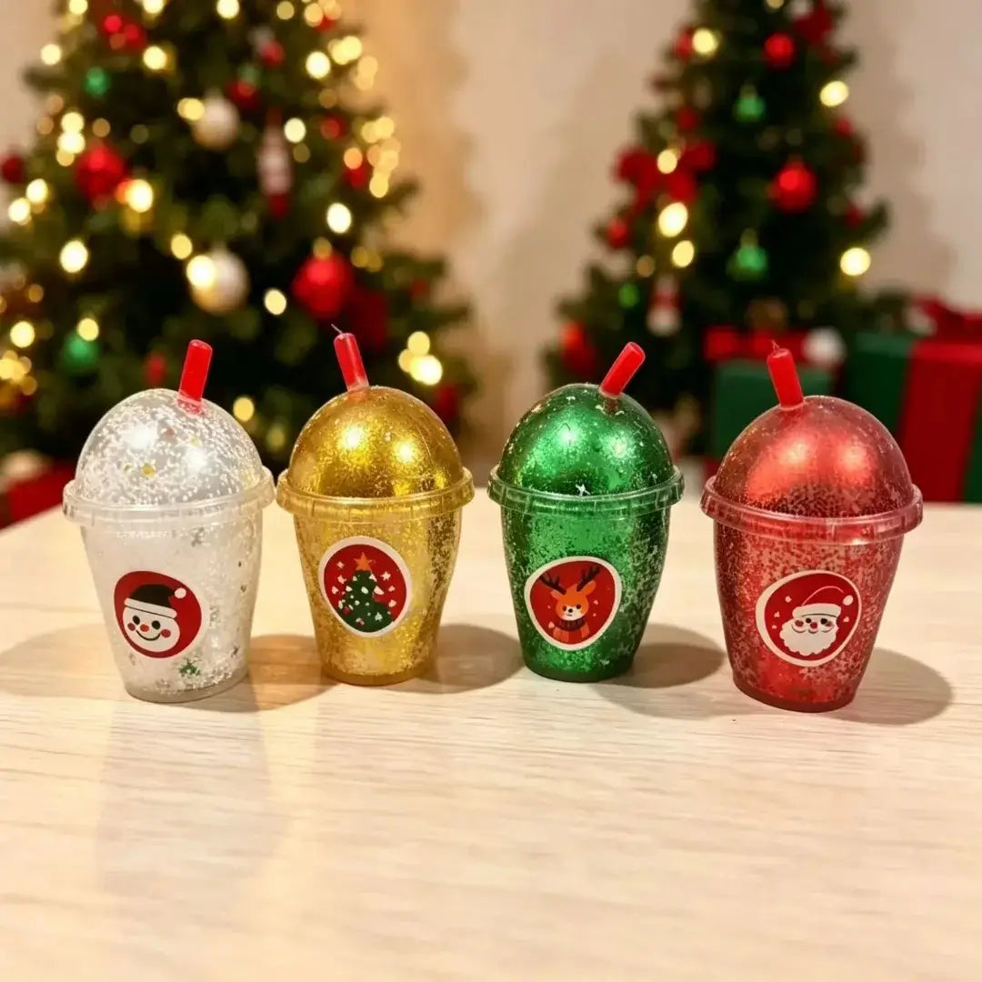 NeeDoh Christmas Holiday Pink Strawberry Drink Squishy Cup Glitter Sensory Stress Relief Toy