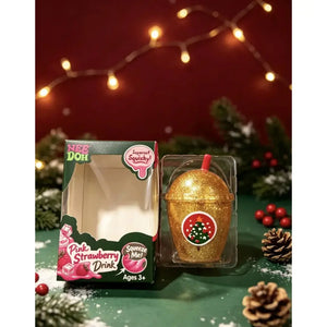 NeeDoh Christmas Holiday Pink Strawberry Drink Squishy Cup Glitter Sensory Stress Relief Toy