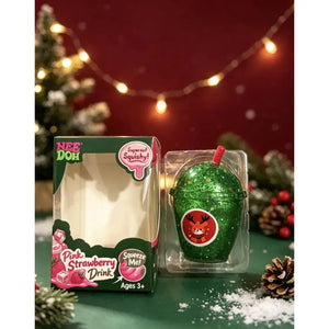 NeeDoh Christmas Holiday Pink Strawberry Drink Squishy Cup Glitter Sensory Stress Relief Toy