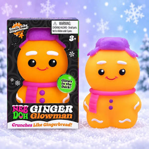 NeeDoh Ginger Glowman Crunchy Squishy Toy – Glow-in-the-Dark Holiday Stress Ball, 3.5 Inch