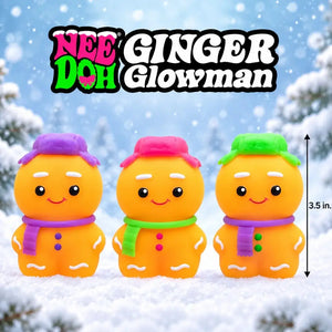 NeeDoh Ginger Glowman Crunchy Squishy Toy – Glow-in-the-Dark Holiday Stress Ball, 3.5 Inch