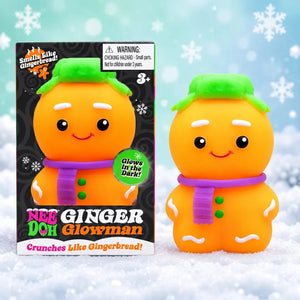 NeeDoh Ginger Glowman Crunchy Squishy Toy – Glow-in-the-Dark Holiday Stress Ball, 3.5 Inch