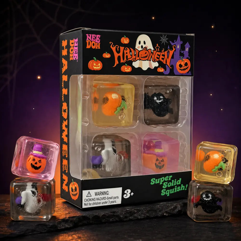 NeeDoh Halloween Teenie Nice Cube 4-Pack, Mini Squishy Sensory Fidget Toy Set