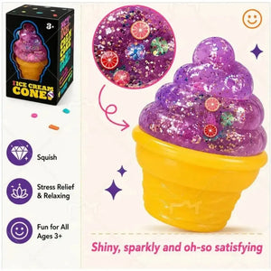 NeeDoh Nice Cream Cone Glitter Squishy Sensory Fidget Toy