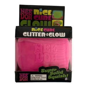 NeeDoh Nice Cube Glitter & Glow - Super Solid Satisfying Squishy Fidget Toy Ages 3+