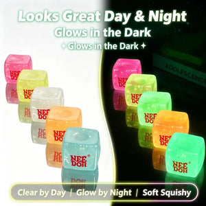 NeeDoh Nice Cube Glow in the Dark Squishy Fidget Toy, Slow Rising Glitter Sensory Stress Relief