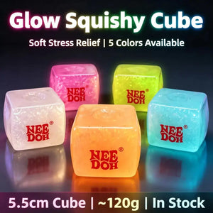 NeeDoh Nice Cube Glow in the Dark Squishy Fidget Toy, Slow Rising Glitter Sensory Stress Relief
