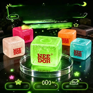 NeeDoh Nice Cube Glow in the Dark Squishy Fidget Toy, Slow Rising Glitter Sensory Stress Relief